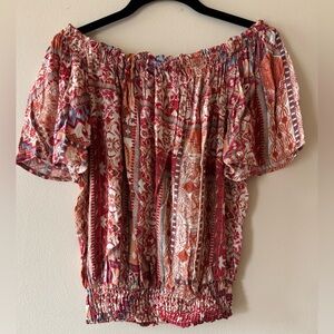 Bohemian Off-Shoulder Top - Red and Orange